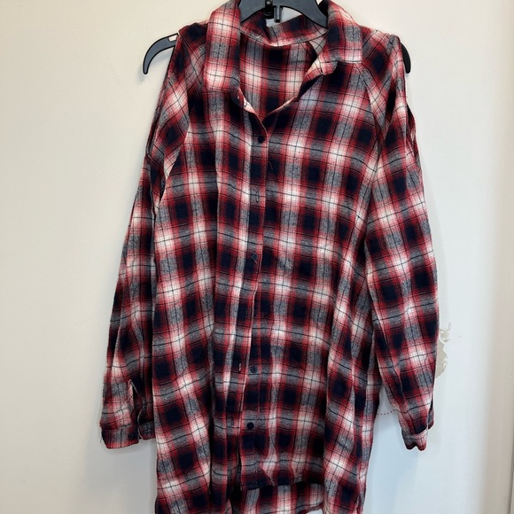 Lizard Thick Red, White, and Blue Flannel with Open Shoulders Size: Small - Picture 2 of 7